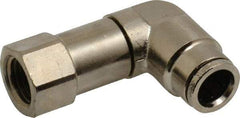 Norgren - 3/8" Outside Diam, 1/4 NPTF, Nickel Plated Brass Push-to-Connect Tube Female Swivel Elbow - 260 Max psi, Tube to Female NPT Connection - Exact Tool & Supply