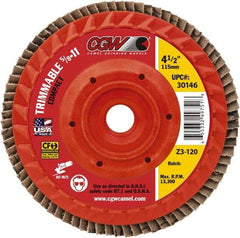 Camel Grinding Wheels - 80 Grit, 6" Disc Diam, 5/8-11 Center Hole, Compact Ceramic Flap Disc - 10,200 Max RPM, Cloth Backing, Arbor Attaching System, Coated - Exact Tool & Supply
