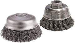 Camel Grinding Wheels - 3-1/2" Diam, 5/8-11 Threaded Arbor, Stainless Steel Fill Cup Brush - 0.02 Wire Diam, 7/8" Trim Length, 12,500 Max RPM - Exact Tool & Supply