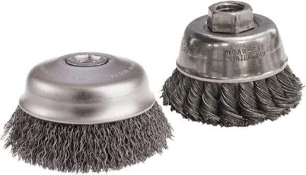 Camel Grinding Wheels - 6" Diam, 5/8-11 Threaded Arbor, Steel Fill Cup Brush - 0.02 Wire Diam, 7/8" Trim Length, 6,500 Max RPM - Exact Tool & Supply