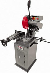Jet - 11-1/2" Blade Diam, Straight/Miter Chop & Cut-Off Saw - 3 Phase, 3,450 RPM, 5 hp, 230/460 Volts, 4" Capacity in Pipe at 90°, 3-1/2" Capacity in Solids at 45° - Exact Tool & Supply
