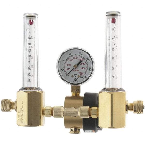 Miller-Smith - 580 CGA Inlet Connection, Female Fitting, 3,000 Max psi, Argon/CO2/Helium Welding Regulator - 5/8-18 RH Internal Thread - Exact Tool & Supply