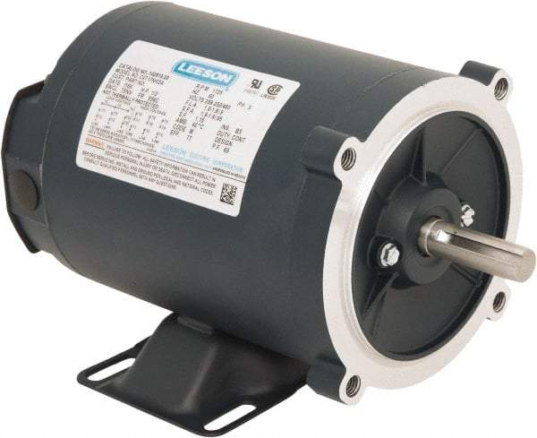 Leeson - 1/2 Max hp, 1,800 Max RPM, Electric AC DC Motor - 230/460 V Input, Three Phase, S56C Frame, C-Face with Base Mount, TENV Enclosure - Exact Tool & Supply