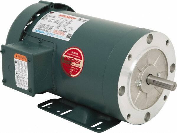 Leeson - 3 Max hp, 3,600 Max RPM, Premium Efficient Electric AC DC Motor - 230/460 V Input, Three Phase, 56HC Frame, C-Face with Base Mount, TEFC Enclosure - Exact Tool & Supply