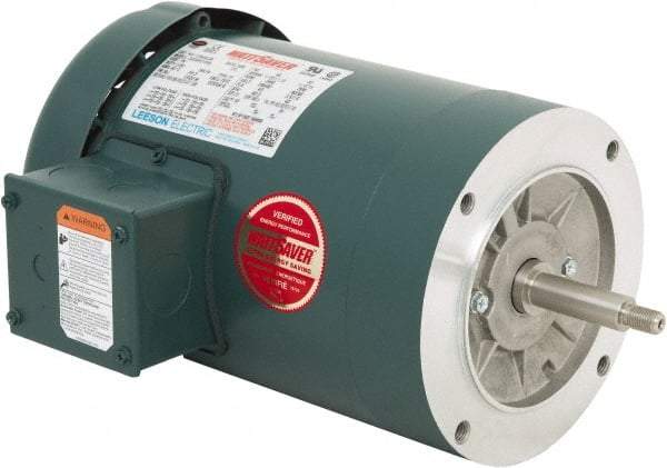 Leeson - 1-1/2 Max hp, 3,600 Max RPM, Premium Efficient Electric AC DC Motor - 230/460 V Input, Three Phase, 56J Frame, C-Face Mount, TEFC Enclosure - Exact Tool & Supply