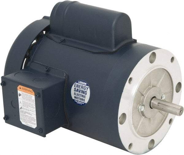 Leeson - 1-1/2 Max hp, 3,600 Max RPM, Capacitor Start Electric AC DC Motor - 115/230 V Input, Single Phase, 56C Frame, 5/8" Shaft Diam, C-Face Mount, TEFC Enclosure - Exact Tool & Supply