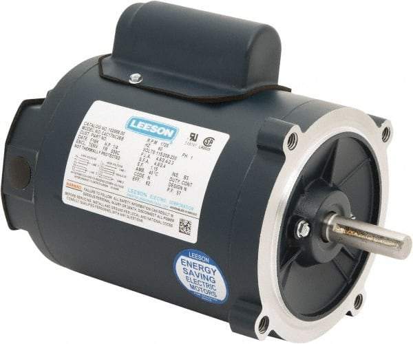 Leeson - 1/3 Max hp, 1,800 Max RPM, Capacitor Start Electric AC DC Motor - 115/230 V Input, Single Phase, S56C Frame, C-Face Mount, TENV Enclosure - Exact Tool & Supply