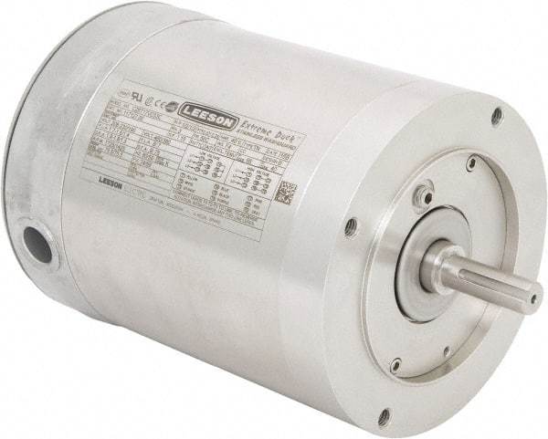Leeson - 1/2 Max hp, 1,800 Max RPM, Electric AC DC Motor - 230/460 V Input, Three Phase, 56C Frame, C-Face Mount, TENV Enclosure - Exact Tool & Supply