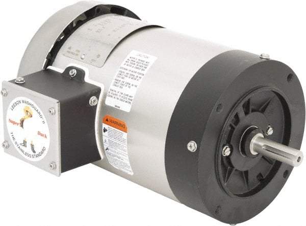 Leeson - 1 Max hp, 1,800 Max RPM, Premium Efficient Electric AC DC Motor - 230/460 V Input, Three Phase, 56C Frame, C-Face Mount, TEFC Enclosure - Exact Tool & Supply