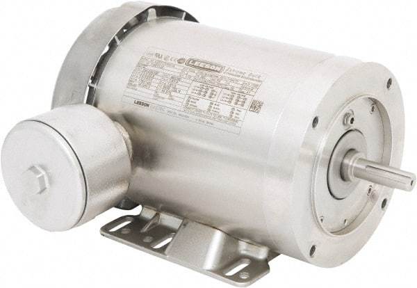 Leeson - 1 Max hp, 1,800 Max RPM, Premium Efficient Electric AC DC Motor - 230/460 V Input, Three Phase, 56C Frame, C-Face with Base Mount, TEFC Enclosure - Exact Tool & Supply