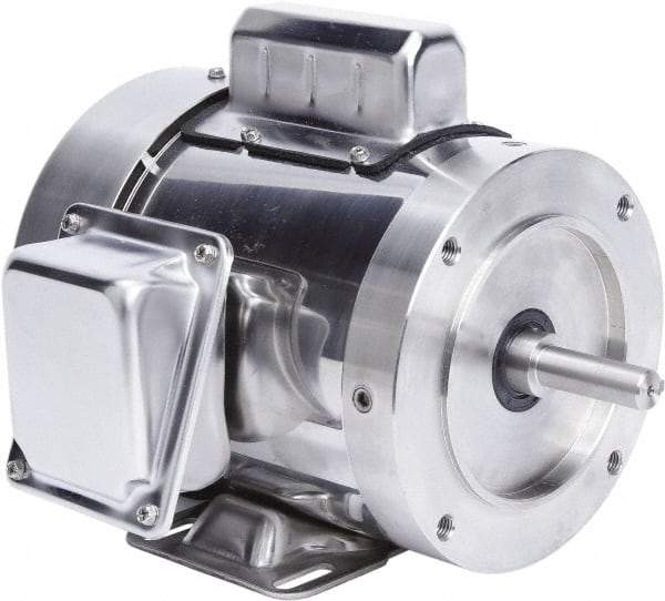 Leeson - 1 Max hp, 1,800 Max RPM, Electric AC DC Motor - 115/208-230 V Input, Single Phase, 56C Frame, 5/8" Shaft Diam, C-Face with Base Mount, TEFC Enclosure - Exact Tool & Supply