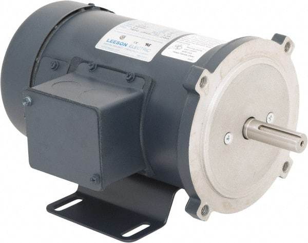 Leeson - 3/4 Max hp, 2,500 Max RPM, DC Electric AC DC Motor - 90 V Input, SS56C Frame, 5/8" Shaft Diam, C-Face with Base Mount, TEFC Enclosure - Exact Tool & Supply