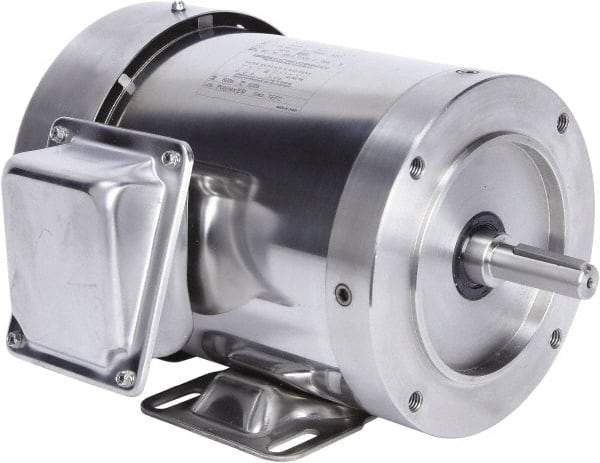 Leeson - 1-1/2 Max hp, 1,800 Max RPM, Premium Efficient Electric AC DC Motor - 230/460 V Input, Three Phase, 56HC Frame, C-Face with Base Mount, TEFC Enclosure - Exact Tool & Supply
