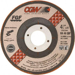 Camel Grinding Wheels - 46 Grit, 4-1/2" Wheel Diam, 1/8" Wheel Thickness, Type 27 Depressed Center Wheel - Medium Grade, Aluminum Oxide, Resinoid Bond, 13,300 Max RPM - Exact Tool & Supply