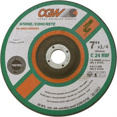 Camel Grinding Wheels - 24 Grit, 9" Wheel Diam, 1/4" Wheel Thickness, 7/8" Arbor Hole, Type 27 Depressed Center Wheel - Coarse Grade, Silicon Carbide, Resinoid Bond, 6,650 Max RPM - Exact Tool & Supply