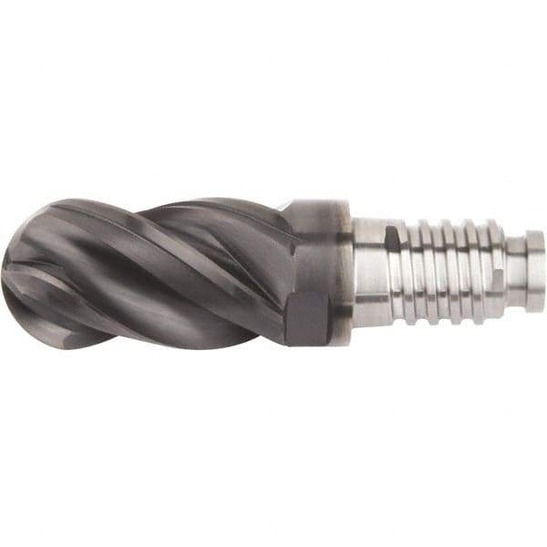Kennametal - 0.4724" Mill Diam, 18mm LOC, Solid Carbide Ball End Mill Head - Spiral Flute, Right Hand Cut, 39° Helix, 4 Flutes, AlTiN Finish - Exact Tool & Supply