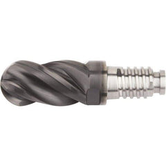 Kennametal - 3/8" Mill Diam, 9/16" LOC, Solid Carbide Ball End Mill Head - Spiral Flute, Right Hand Cut, 39° Helix, 4 Flutes, AlTiN Finish - Exact Tool & Supply