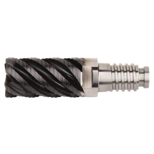 Kennametal - 1" Diam, 1-1/2" LOC, 6 Flute, 0.03" Corner Radius End Mill Head - Solid Carbide, AlTiN Finish, Duo-Lock 25 Connection, Spiral Flute, 45° Helix, Centercutting - Exact Tool & Supply