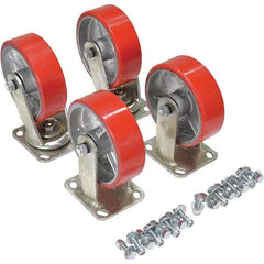 Vestil - 6" Diam x 2" Wide, Poly-On-Steel (2) Rigid (2) Swivel Caster - 4,800 Lb Capacity, Top Plate Mount, 4" x 4-1/2" Plate - Exact Tool & Supply