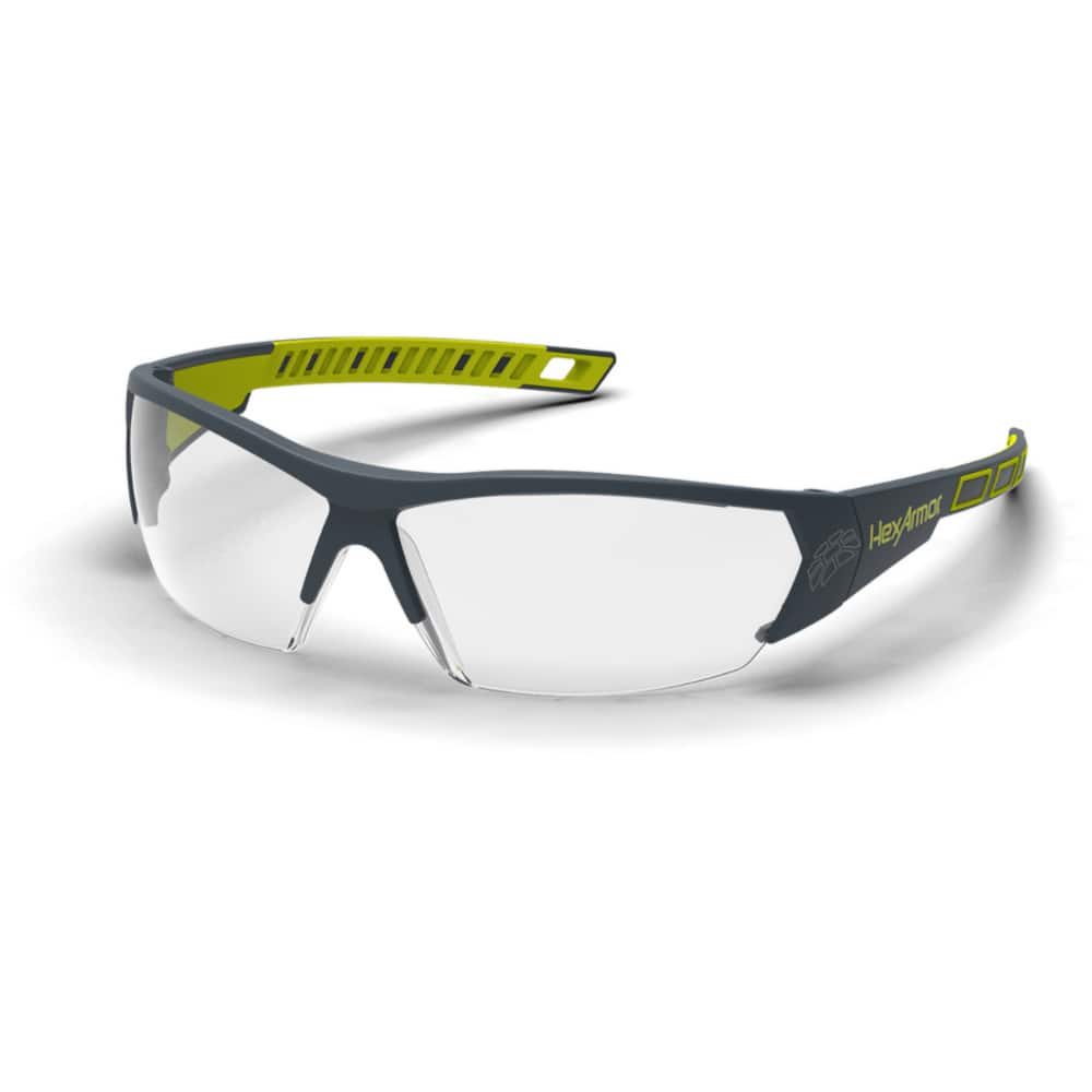 HexArmor - Safety Glasses; Type: Safety Glasses ; Lens Color Family: Clear ; Lens Color: Clear ; Lens Coating: Anti-Fog; Scratch Resistant ; Frame Style: Frameless ; Frame Color Family: Gray; Yellow - Exact Tool & Supply