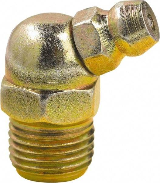 lumax - 45° Head Angle, 1/8 PTF Steel Taper Thread Grease Fitting - Zinc Plated Finish - Exact Tool & Supply
