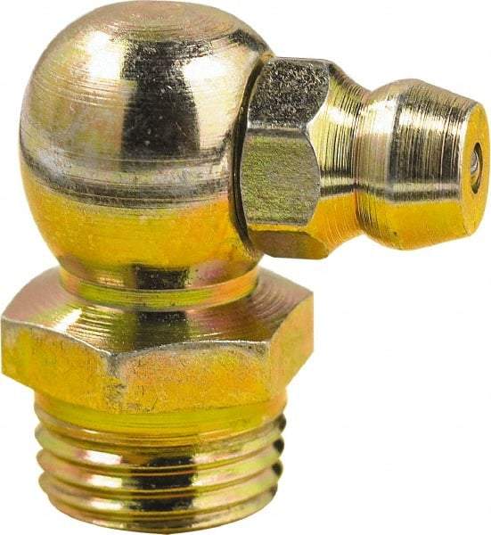 lumax - 90° Head Angle, M8x1 Metric Steel Taper Thread Grease Fitting - Zinc Plated Finish - Exact Tool & Supply