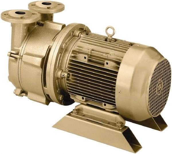 DEKKER Vacuum Technologies - 29 Hg Max, 1-1/2" ANSI 150# RF Flanged Inlet & Discharge, Single Stage Liquid Ring Vaccum Pump - 60 CFM, 5.5 hp, Cast Iron Housing, 316 Stainless Steel Impeller, 1,750 RPM, 230/460 Volts - Exact Tool & Supply
