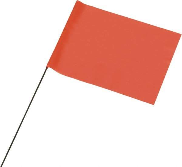Ability One - 4" High x 5" Wide, Fluorescent Orange PVC Marking Flag - 21" Overall Height - Exact Tool & Supply