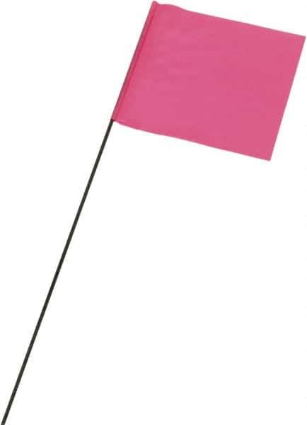 Ability One - 3" High x 3-1/2" Wide, Pink Glow PVC Marking Flag - 21" Overall Height - Exact Tool & Supply