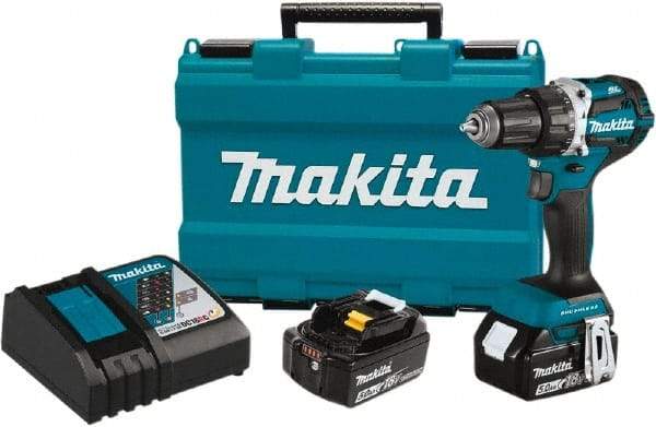 Makita - 18 Volt 1/2" Chuck Pistol Grip Handle Cordless Drill - 0-2000 RPM, Reversible, 2 Lithium-Ion Batteries Included - Exact Tool & Supply