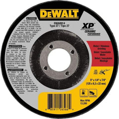DeWALT - 5" Wheel Diam, 1/4" Wheel Thickness, 7/8" Arbor Hole, Type 27 Depressed Center Wheel - Medium Grade, Ceramic, 12,200 Max RPM - Exact Tool & Supply