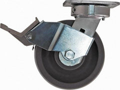 Caster Connection - 6" Diam x 2" Wide x 7-1/2" OAH Top Plate Mount Swivel Caster with Brake - Nylon, 1,500 Lb Capacity, Sealed Precision Ball Bearing, 4 x 4-1/2" Plate - Exact Tool & Supply