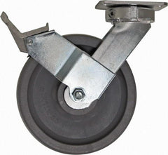 Caster Connection - 8" Diam x 2" Wide x 10-1/8" OAH Top Plate Mount Swivel Caster with Brake - Nylon, 2,000 Lb Capacity, Sealed Precision Ball Bearing, 4 x 4-1/2" Plate - Exact Tool & Supply