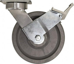 Caster Connection - 8" Diam x 2" Wide x 9-1/2" OAH Top Plate Mount Swivel Caster with Brake - Nylon, 2,000 Lb Capacity, Sealed Precision Ball Bearing, 4 x 4-1/2" Plate - Exact Tool & Supply