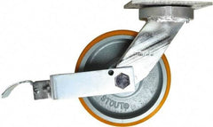 Caster Connection - 8" Diam x 3" Wide x 10-1/8" OAH Top Plate Mount Swivel Caster with Brake - Polyurethane, 2,500 Lb Capacity, Sealed Precision Ball Bearing, 4-1/2 x 6-1/4" Plate - Exact Tool & Supply