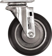 Caster Connection - 5" Diam x 1-1/4" Wide x 6-1/4" OAH Top Plate Mount Swivel Caster - Polyurethane, 450 Lb Capacity, Sealed Precision Ball Bearing, 2-3/8 x 3-5/8" Plate - Exact Tool & Supply
