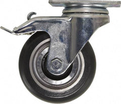 Caster Connection - 4" Diam x 1-1/4" Wide x 5-1/8" OAH Top Plate Mount Swivel Caster with Brake - Polyurethane, 400 Lb Capacity, Sealed Precision Ball Bearing, 2-3/8 x 3-5/8" Plate - Exact Tool & Supply