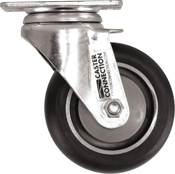Caster Connection - 4" Diam x 1-1/4" Wide x 5-1/8" OAH Top Plate Mount Swivel Caster - Polyurethane, 400 Lb Capacity, Sealed Precision Ball Bearing, 2-3/8 x 3-5/8" Plate - Exact Tool & Supply