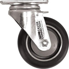 Caster Connection - 4" Diam x 1-1/4" Wide x 5-1/8" OAH Top Plate Mount Swivel Caster - Polyurethane, 400 Lb Capacity, Sealed Precision Ball Bearing, 2-3/8 x 3-5/8" Plate - Exact Tool & Supply