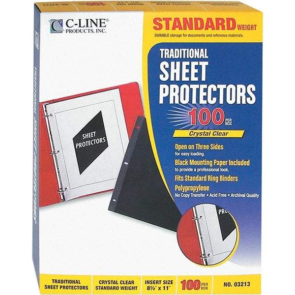 C-LINE - 100 Piece Clear Sheet Protectors-Ring Binder - 11" High x 8-1/2" Wide - Exact Tool & Supply