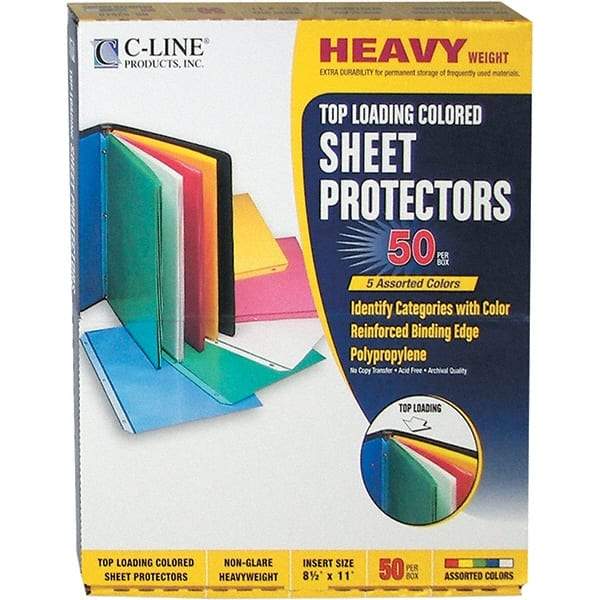 C-LINE - 50 Piece Assorted Colors Sheet Protectors-Ring Binder - 11" High x 8-1/2" Wide - Exact Tool & Supply
