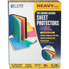 C-LINE - 50 Piece Assorted Colors Sheet Protectors-Ring Binder - 11" High x 8-1/2" Wide - Exact Tool & Supply