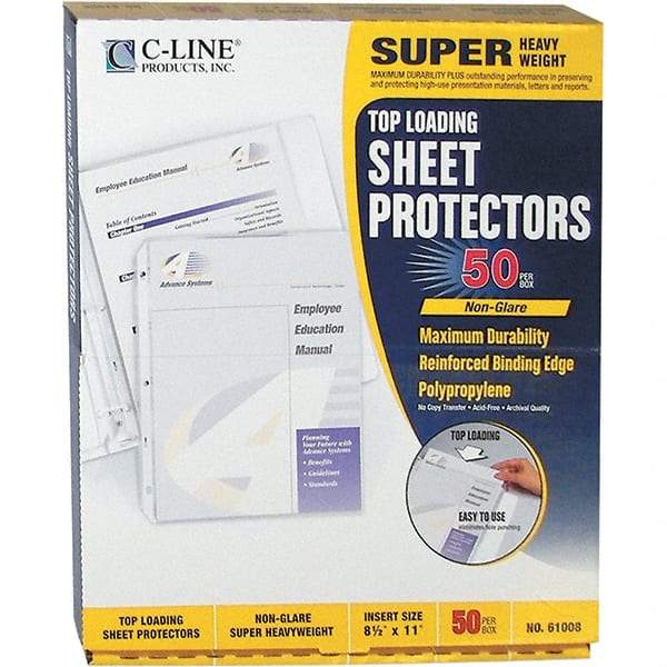 C-LINE - 50 Piece Clear Sheet Protectors-Ring Binder - 11" High x 8-1/2" Wide - Exact Tool & Supply