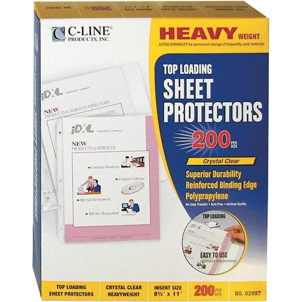 C-LINE - 200 Piece Clear Sheet Protectors-Ring Binder - 11" High x 8-1/2" Wide - Exact Tool & Supply