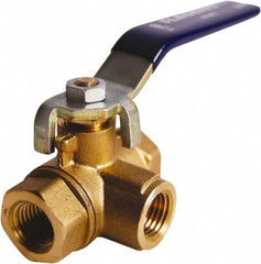 Legend Valve - 1" Pipe, Large Port, Brass Diverter Ball Valve - Inline - Three Way Flow, FIPT x FIPT x FIPT Ends, Lever Handle, 600 WOG, 150 WSP - Exact Tool & Supply