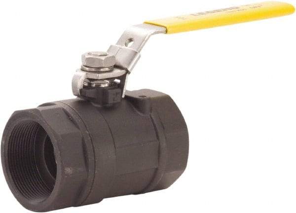 Legend Valve - 1-1/2" Pipe, Large Port, Carbon Steel Standard Ball Valve - 2 Piece, FNPT x FNPT Ends, Locking Lever Handle, 1,500 WOG, 150 WSP - Exact Tool & Supply
