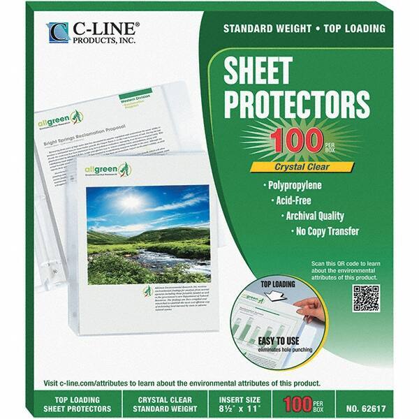 C-LINE - 100 Piece Clear Sheet Protectors-Ring Binder - 11" High x 8-1/2" Wide - Exact Tool & Supply