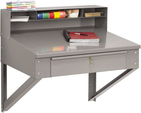 Value Collection - Stationary Shop Desks; Type: Wall Desk ; Width (Inch): 34-1/2 ; Depth (Inch): 30 ; Height (Inch): 31-1/2 ; Number of Drawers: 4.000 ; Color: Medium Gray - Exact Tool & Supply