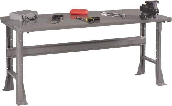 Tennsco - 60 Wide x 30" Deep x 33-1/2" High, 12 Gauge Steel Workbench - Fixed Flared Legs, Medium Gray - Exact Tool & Supply