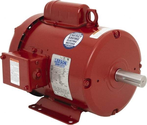 Leeson - 2 Max hp, 1,800 Max RPM, Electric AC DC Motor - 115/208-230 V Input, Single Phase, 182T Frame, 1-1/8" Shaft Diam, Rigid Base Mount, TEFC Enclosure - Exact Tool & Supply